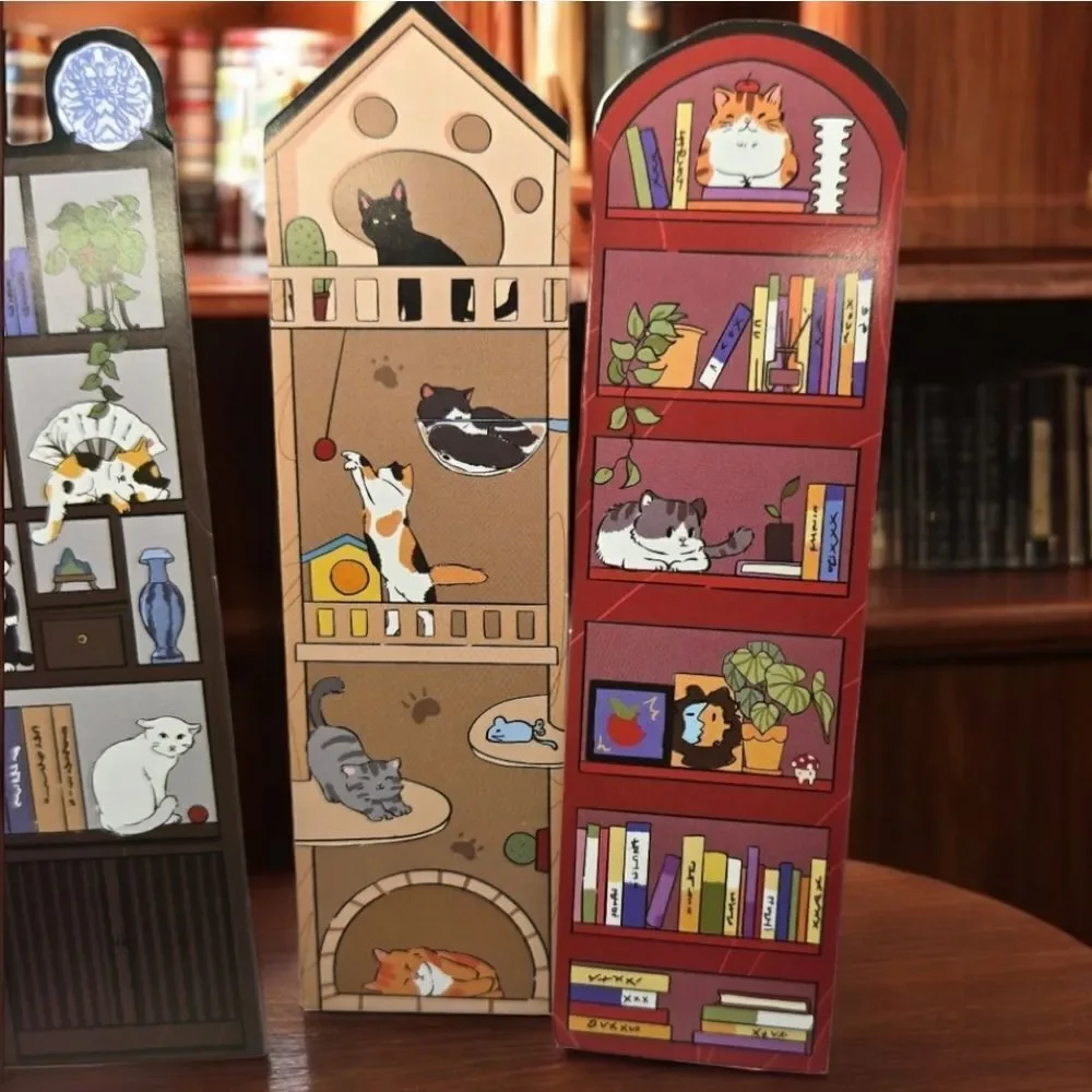 5pc Cat Bookmark Set Cute Reading Markers Bookshelf Clock Kawaii Bookish Gift